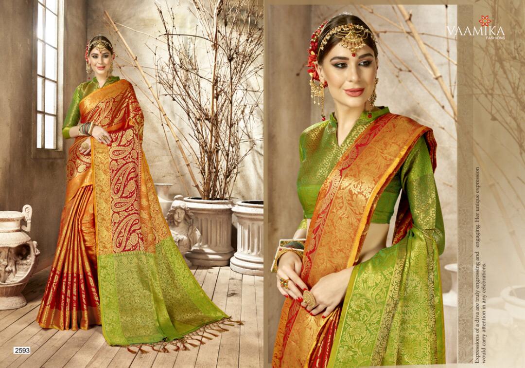 Monshika Silk By Vaamika Fashion 2591 To 2598 Series Designer Beautiful Wedding Collection Colorful Fancy Party Wear & Occasional Wear Silk Sarees At Wholesale Price