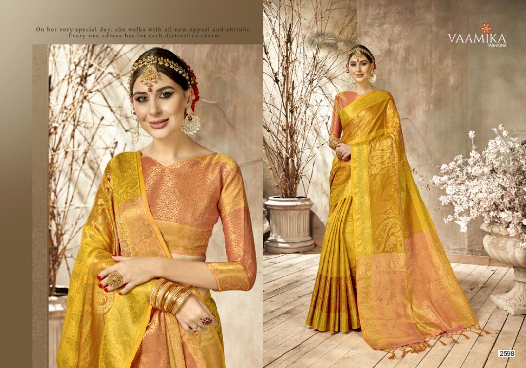 Monshika Silk By Vaamika Fashion 2591 To 2598 Series Designer Beautiful Wedding Collection Colorful Fancy Party Wear & Occasional Wear Silk Sarees At Wholesale Price