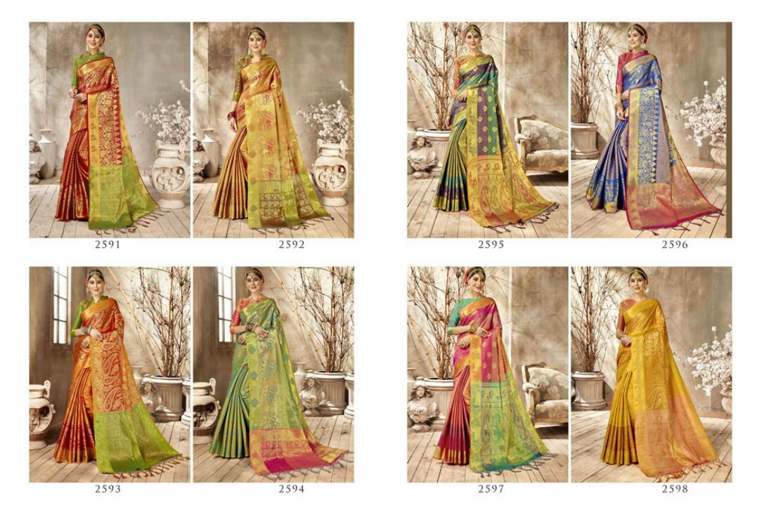 Monshika Silk By Vaamika Fashion 2591 To 2598 Series Designer Beautiful Wedding Collection Colorful Fancy Party Wear & Occasional Wear Silk Sarees At Wholesale Price