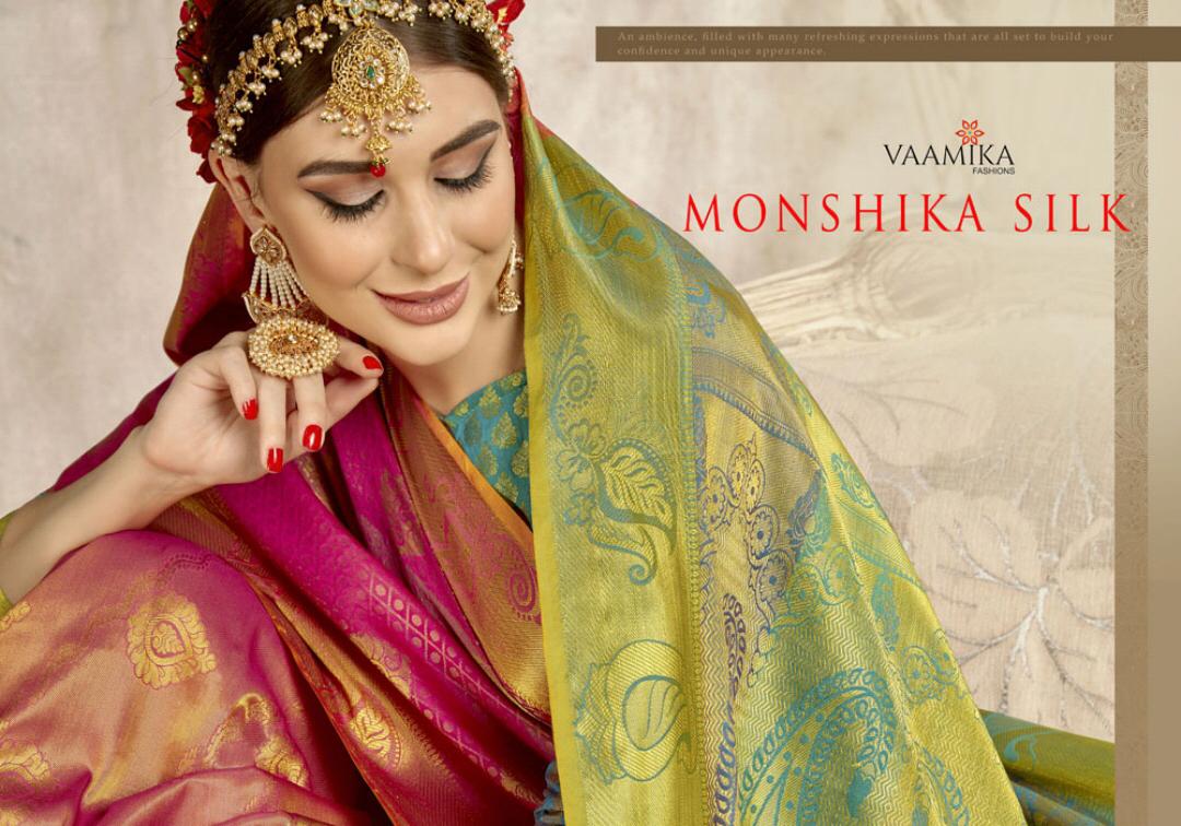 Monshika Silk By Vaamika Fashion 2591 To 2598 Series Designer Beautiful Wedding Collection Colorful Fancy Party Wear & Occasional Wear Silk Sarees At Wholesale Price