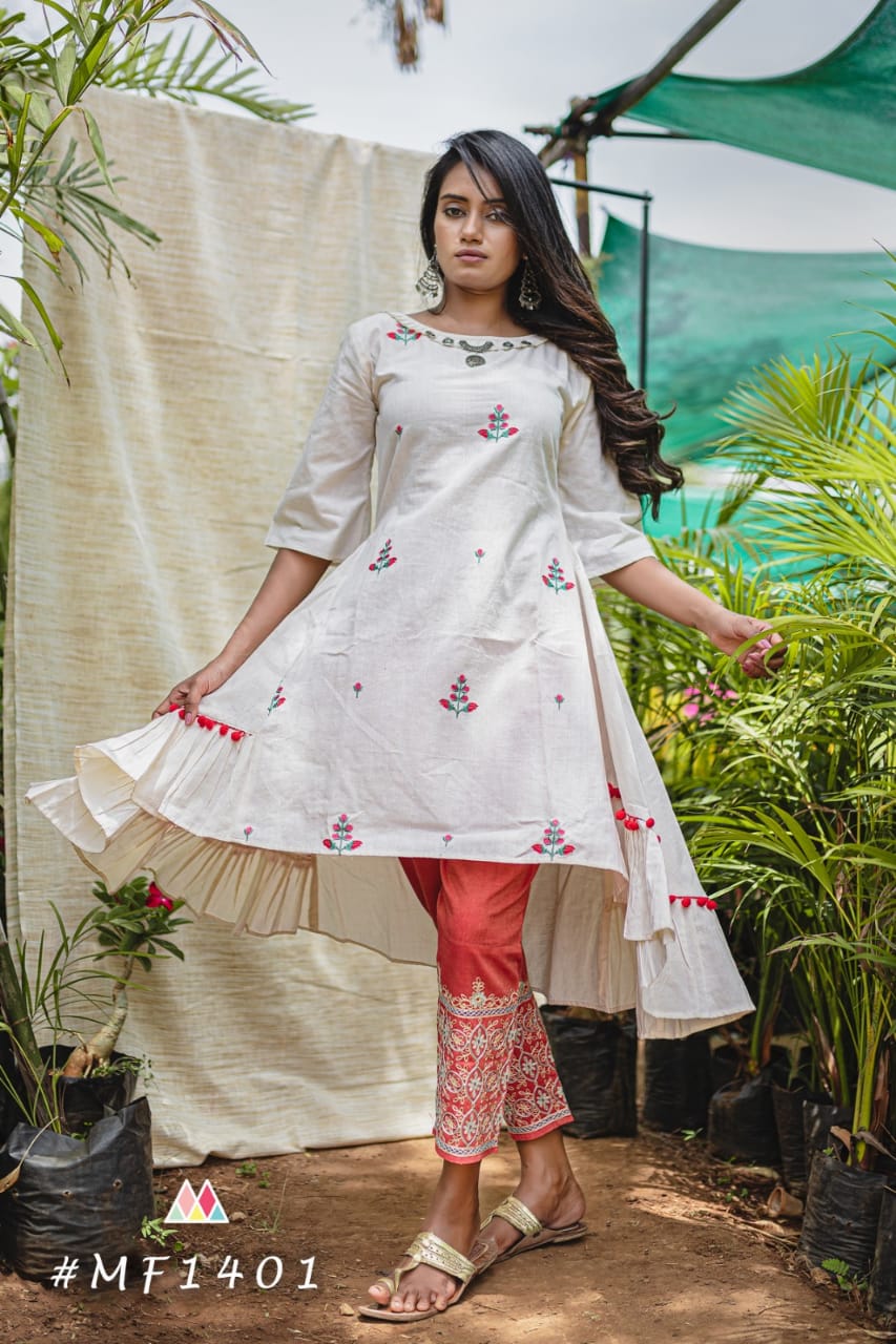 Mood Spring Summer Vol-19 By Mesmora 1400 To 1409 Series Beautiful Stylish Colorful Fancy Casual Wear & Ethnic Wear & Ready To Wear Pure Khadi Embroidery Kurtis At Wholesale Price