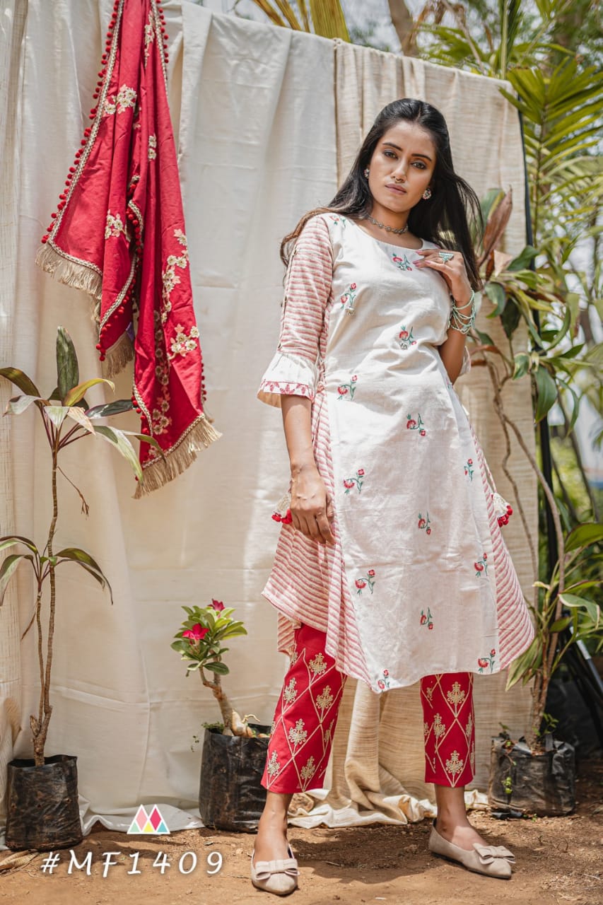 Mood Spring Summer Vol-19 By Mesmora 1400 To 1409 Series Beautiful Stylish Colorful Fancy Casual Wear & Ethnic Wear & Ready To Wear Pure Khadi Embroidery Kurtis At Wholesale Price