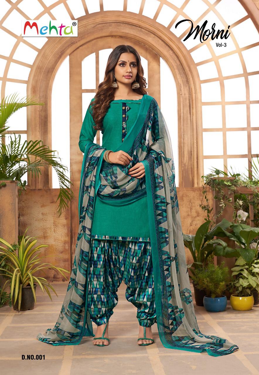 Morni Vol-3 By Mehta 001 To 008 Series Beautiful Suits Stylish Fancy Colorful Party Wear & Ethnic Wear Cambric With Work Dresses At Wholesale Price