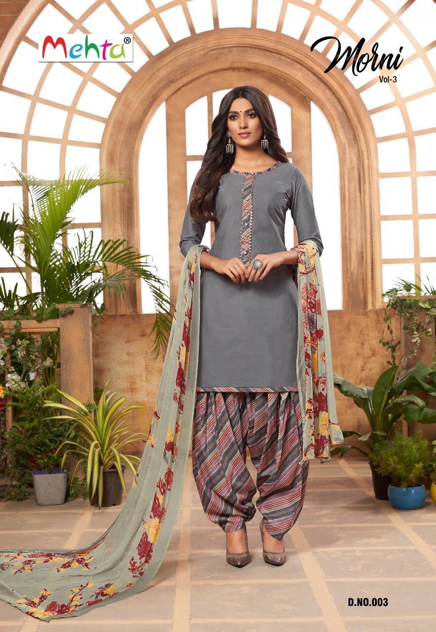 Morni Vol-3 By Mehta 001 To 008 Series Beautiful Suits Stylish Fancy Colorful Party Wear & Ethnic Wear Cambric With Work Dresses At Wholesale Price