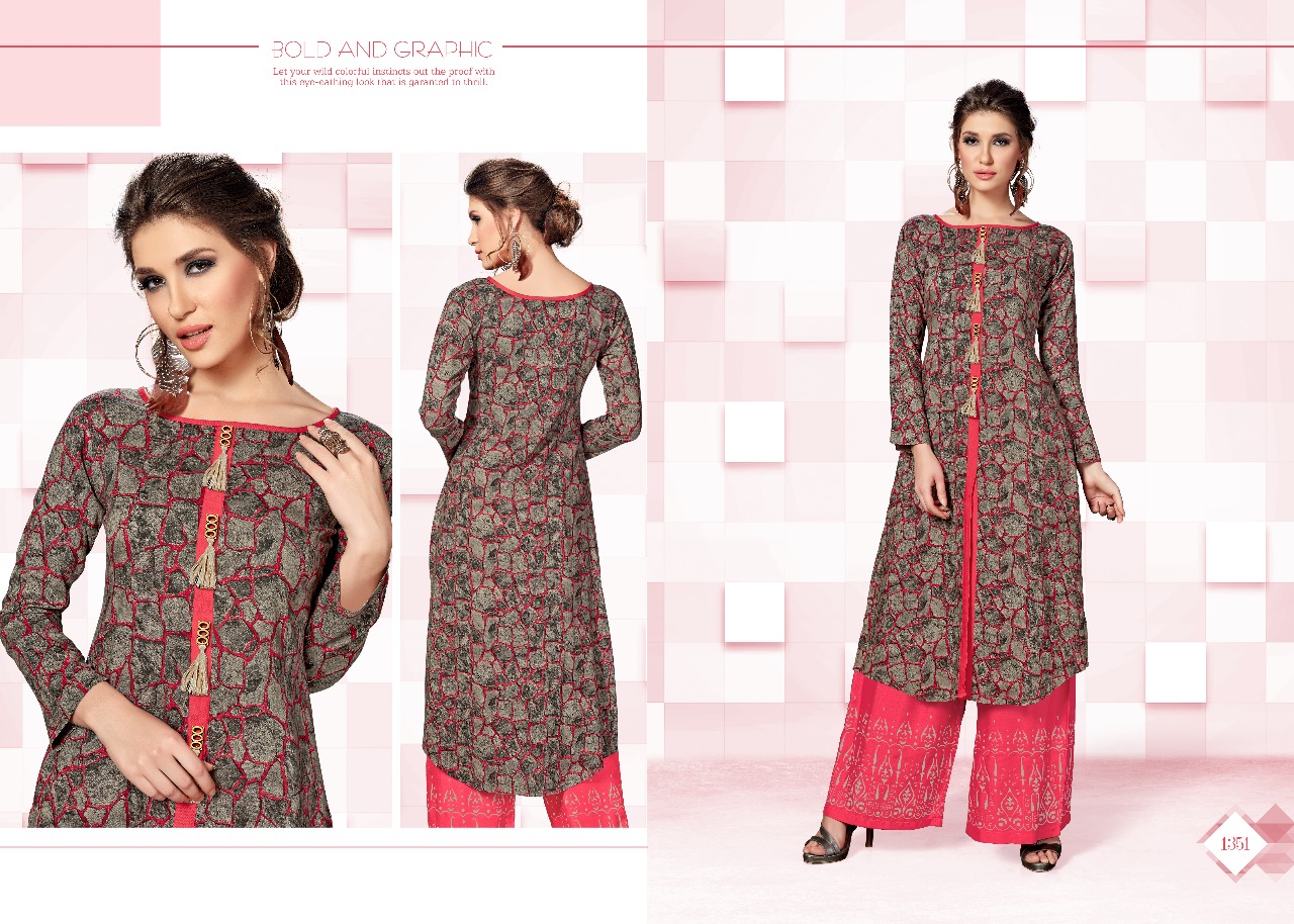 Morris Vol-3 By Kaamiri 1351 To 1356 Series Stylish Beautiful Colorful Fancy Stylish Casual Wear & Ethnic Wear Heavy Rayon & Daman Printed Kurtis & Palazzos At Wholesale Price