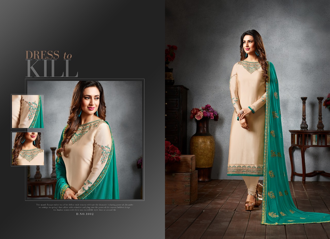 Mrigni Vol-5 By Mrigni 1001 To 1008 Series Indian Traditional Wear Collection Beautiful Stylish Fancy Colorful Party Wear & Occasional Wear Satin Georgette Embroidered Dress At Wholesale Price