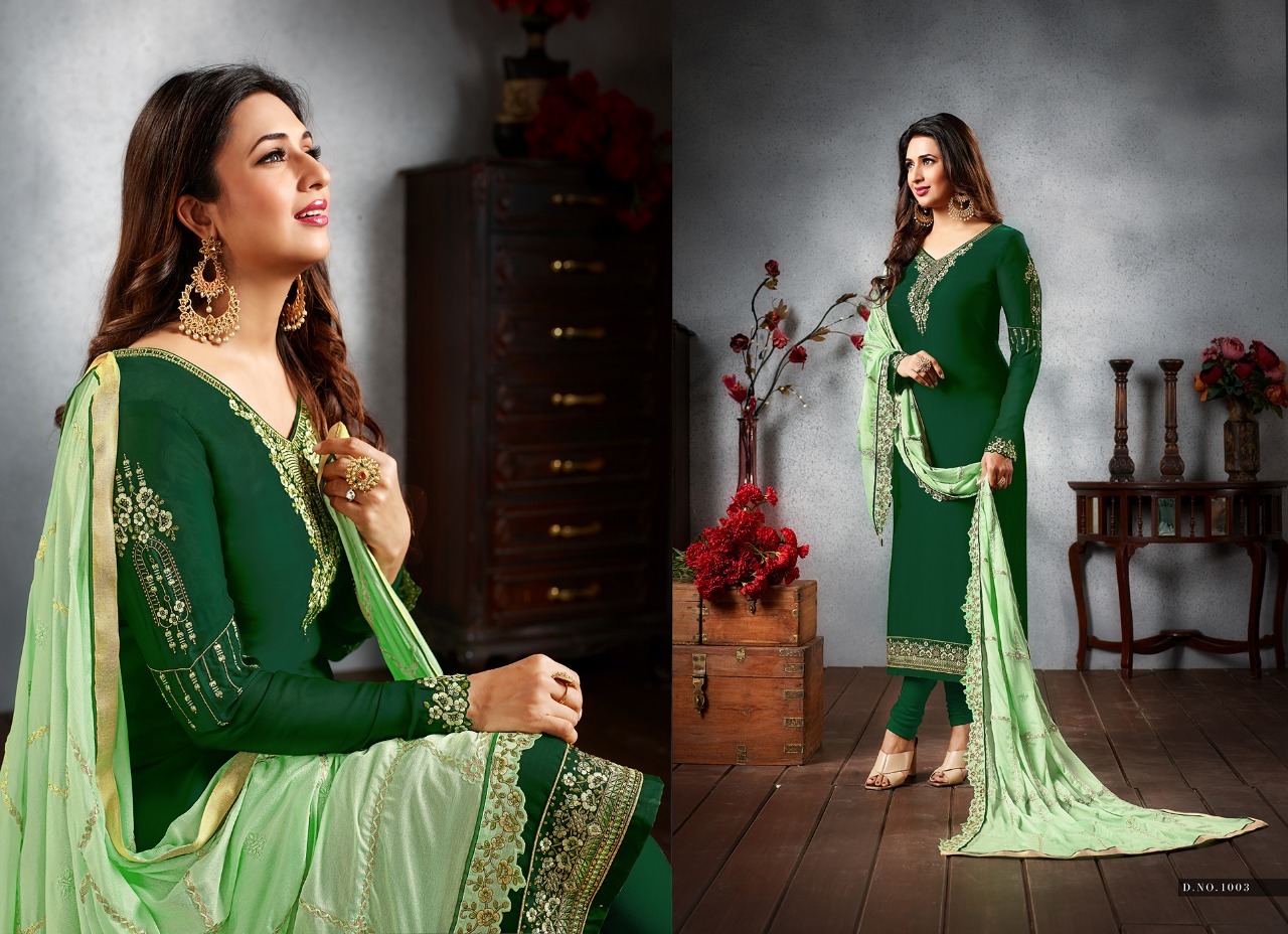 Mrigni Vol-5 By Mrigni 1001 To 1008 Series Indian Traditional Wear Collection Beautiful Stylish Fancy Colorful Party Wear & Occasional Wear Satin Georgette Embroidered Dress At Wholesale Price