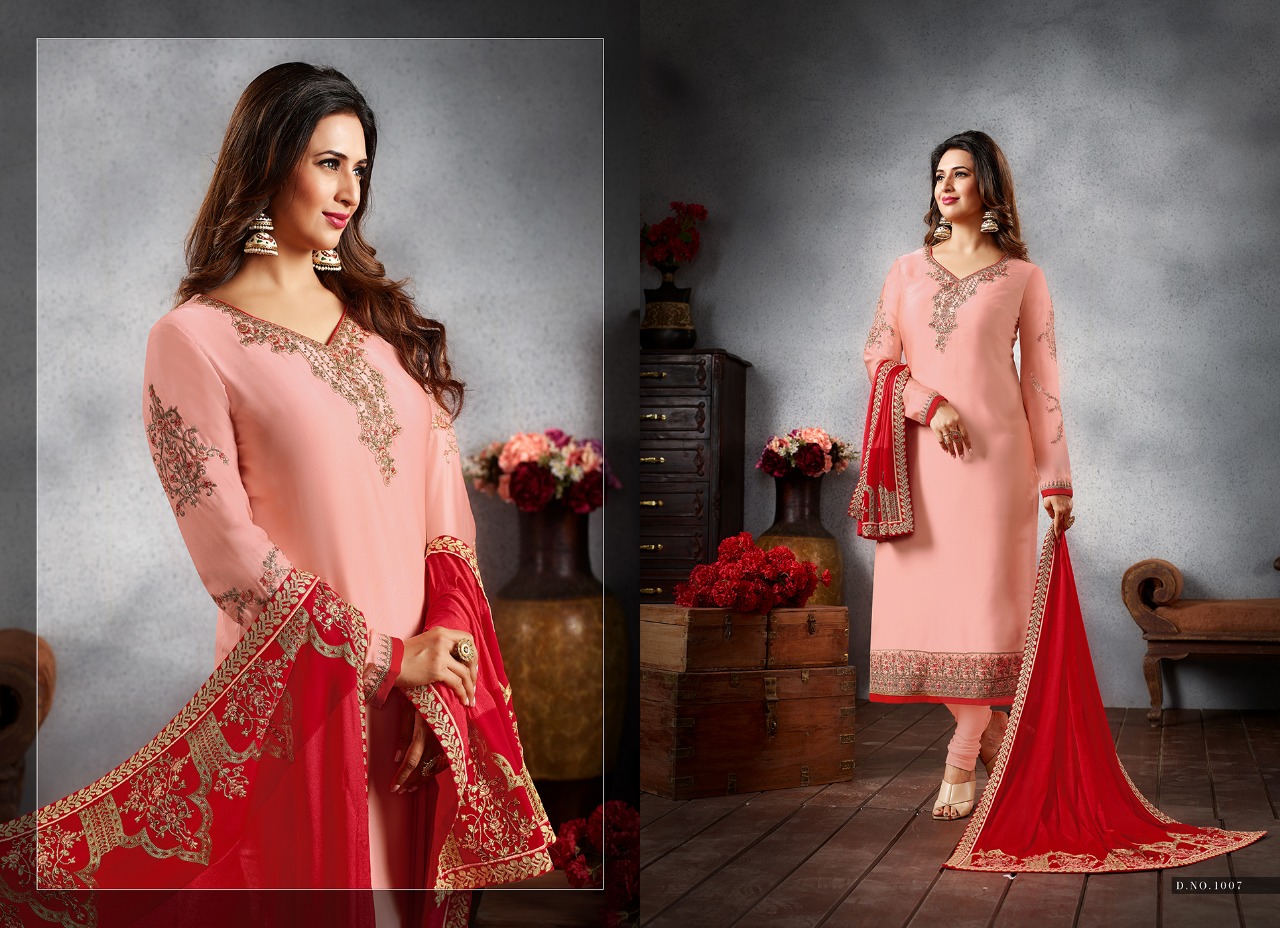 Mrigni Vol-5 By Mrigni 1001 To 1008 Series Indian Traditional Wear Collection Beautiful Stylish Fancy Colorful Party Wear & Occasional Wear Satin Georgette Embroidered Dress At Wholesale Price