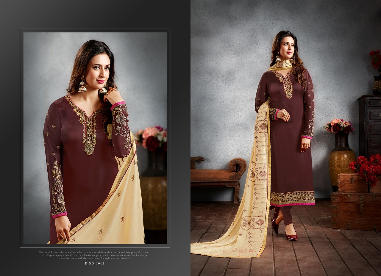 Mrigni Vol-5 By Mrigni 1001 To 1008 Series Indian Traditional Wear Collection Beautiful Stylish Fancy Colorful Party Wear & Occasional Wear Satin Georgette Embroidered Dress At Wholesale Price