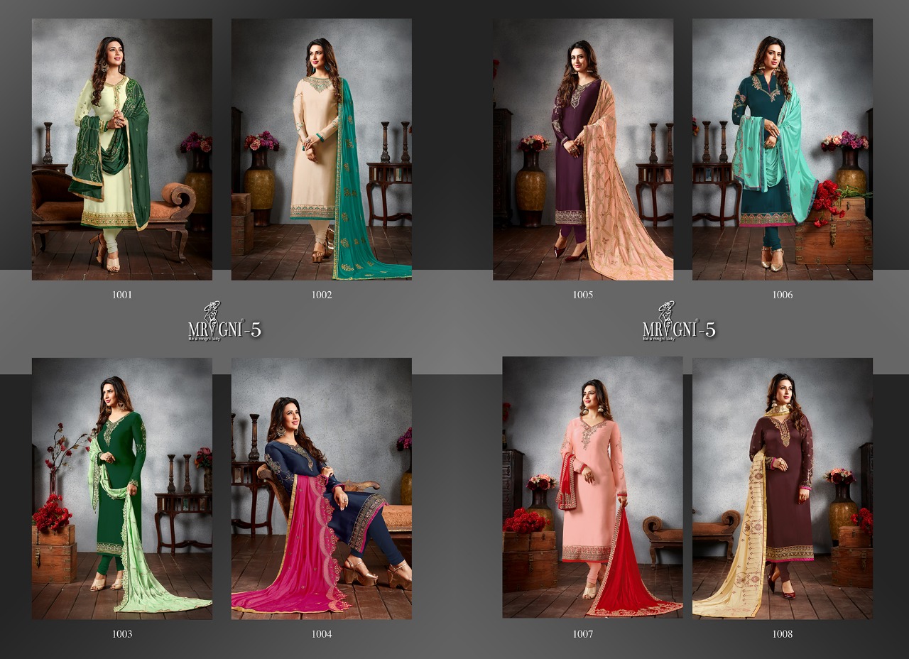 Mrigni Vol-5 By Mrigni 1001 To 1008 Series Indian Traditional Wear Collection Beautiful Stylish Fancy Colorful Party Wear & Occasional Wear Satin Georgette Embroidered Dress At Wholesale Price