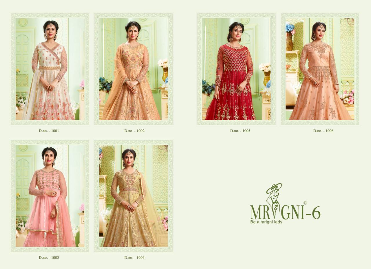 Mrigni Vol-6 By Mrigni 1001 To 1006 Series Indian Traditional Wear Collection Beautiful Stylish Fancy Colorful Party Wear & Occasional Wear Butterfly Net With Embroidery Dress At Wholesale Price
