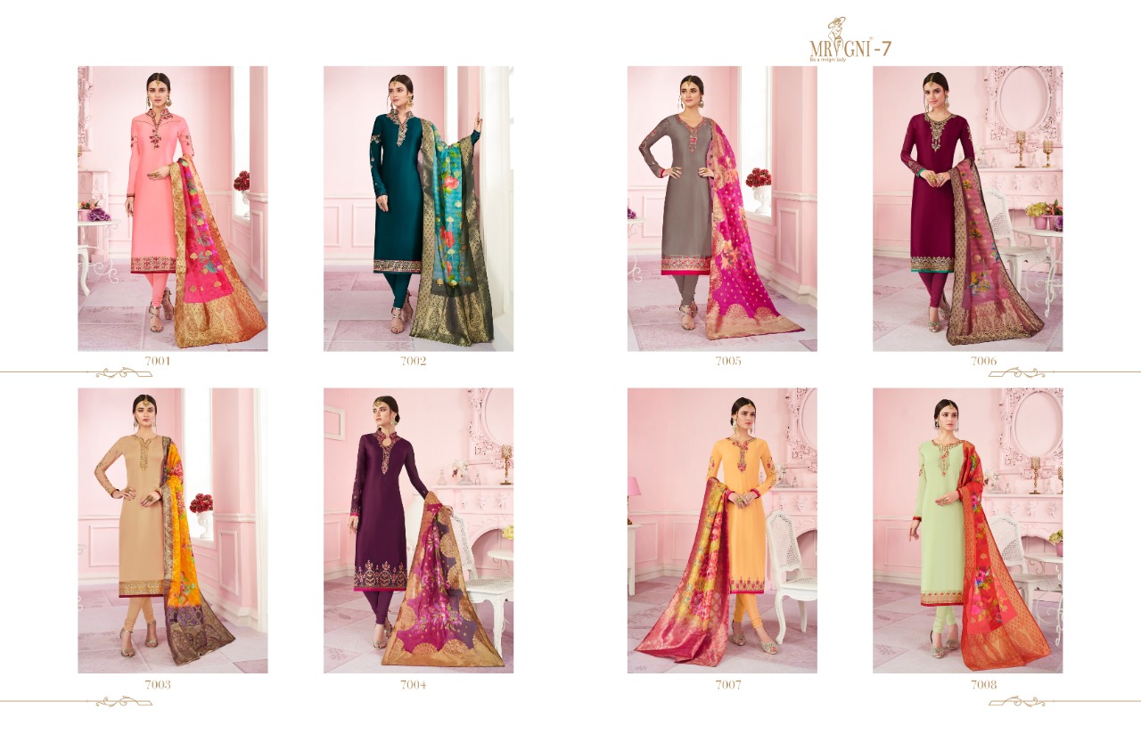 Mrigni Vol-7 By Mrigni 7001 To 7008 Series Indian Traditional Wear Collection Beautiful Stylish Fancy Colorful Party Wear & Occasional Wear Satin Georgette Dress At Wholesale Price