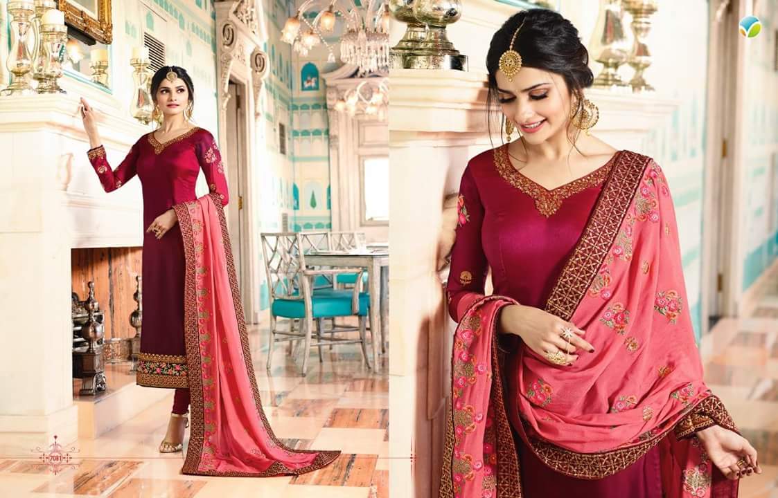 Mumtaz By Vinay Fashion 7081 To 7087 Series Designer Wedding Collection Beautiful Stylish Fancy Colorful Party Wear & Occasional Wear Georgette Silk Embroidered Dresses At Wholesale Price