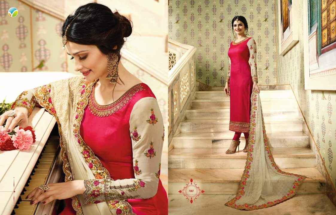 Mumtaz By Vinay Fashion 7081 To 7087 Series Designer Wedding Collection Beautiful Stylish Fancy Colorful Party Wear & Occasional Wear Georgette Silk Embroidered Dresses At Wholesale Price