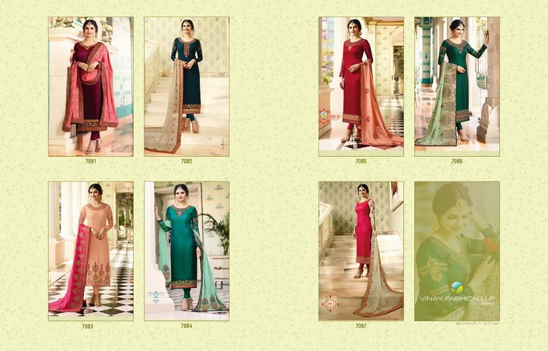Mumtaz By Vinay Fashion 7081 To 7087 Series Designer Wedding Collection Beautiful Stylish Fancy Colorful Party Wear & Occasional Wear Georgette Silk Embroidered Dresses At Wholesale Price