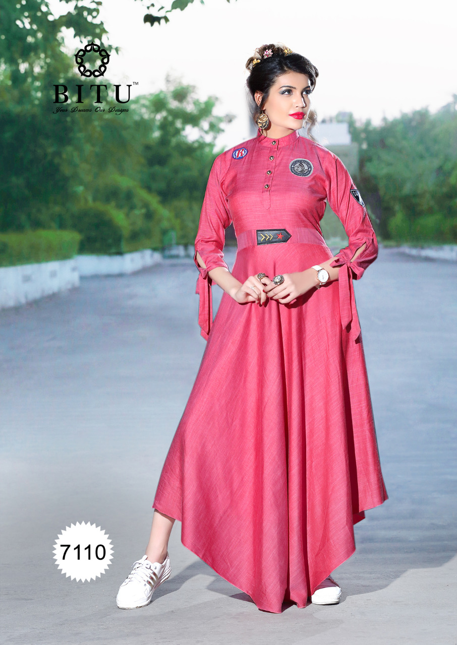 Muskaan Vol-2 By Bitu 7109 To 7114 Series Designer Stylish Beautiful Fancy Colorful Party Wear & Ethnic Wear & Ready To Wear Sabras Miletry Kurtis At Wholesale Price