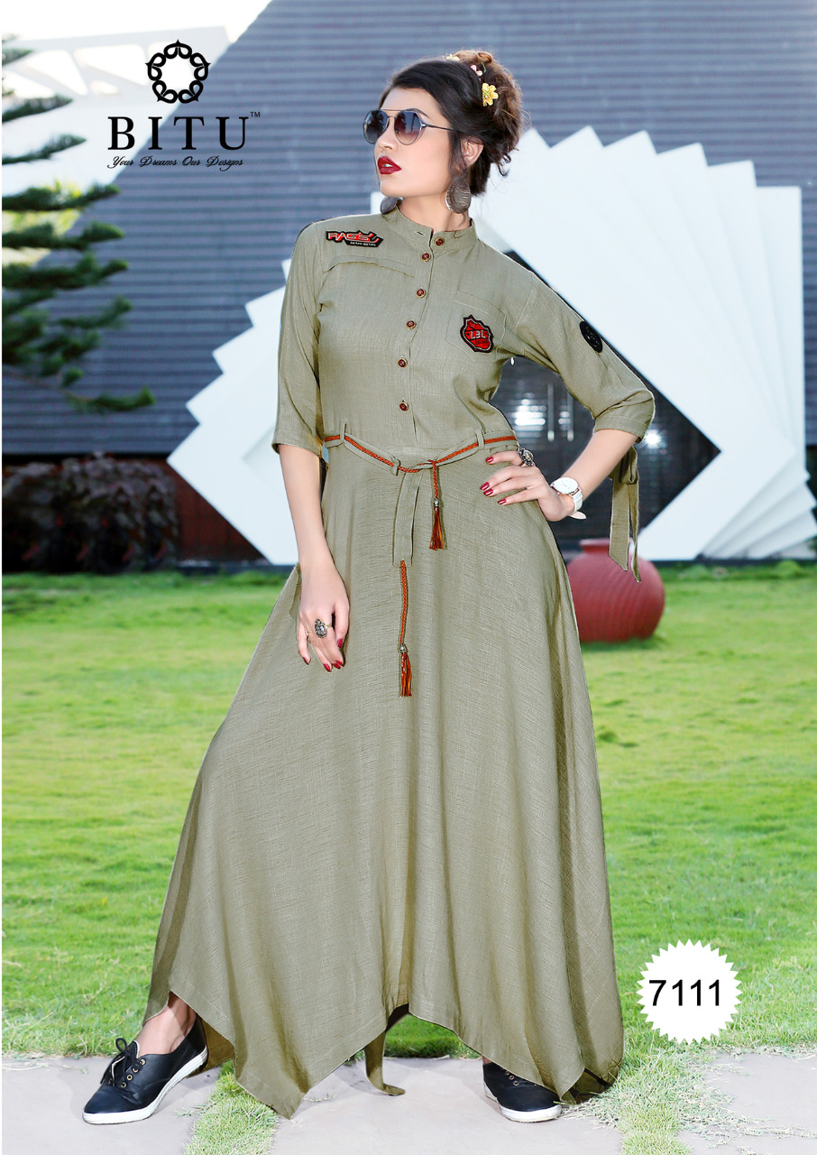 Muskaan Vol-2 By Bitu 7109 To 7114 Series Designer Stylish Beautiful Fancy Colorful Party Wear & Ethnic Wear & Ready To Wear Sabras Miletry Kurtis At Wholesale Price