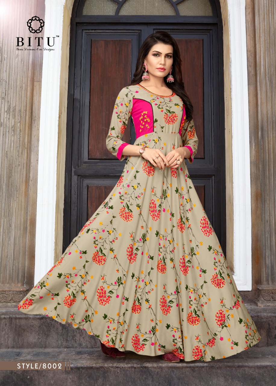 Muskaan Vol-3 By Bitu 8001 To 8008 Series Designer Stylish Beautiful Fancy Colorful Party Wear & Ethnic Wear & Ready To Wear Rayon Print Kurtis At Wholesale Price
