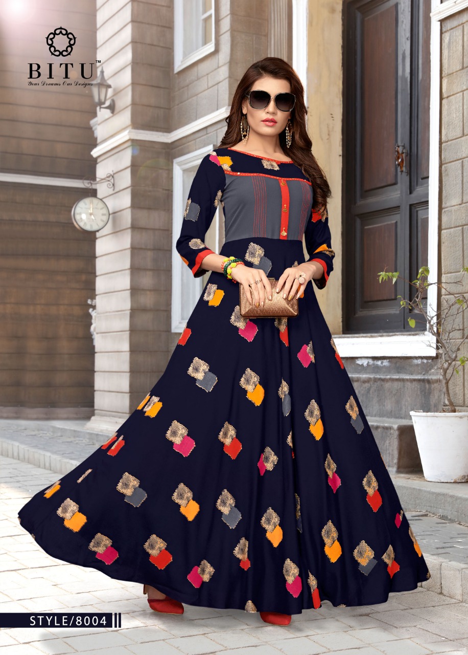 Muskaan Vol-3 By Bitu 8001 To 8008 Series Designer Stylish Beautiful Fancy Colorful Party Wear & Ethnic Wear & Ready To Wear Rayon Print Kurtis At Wholesale Price