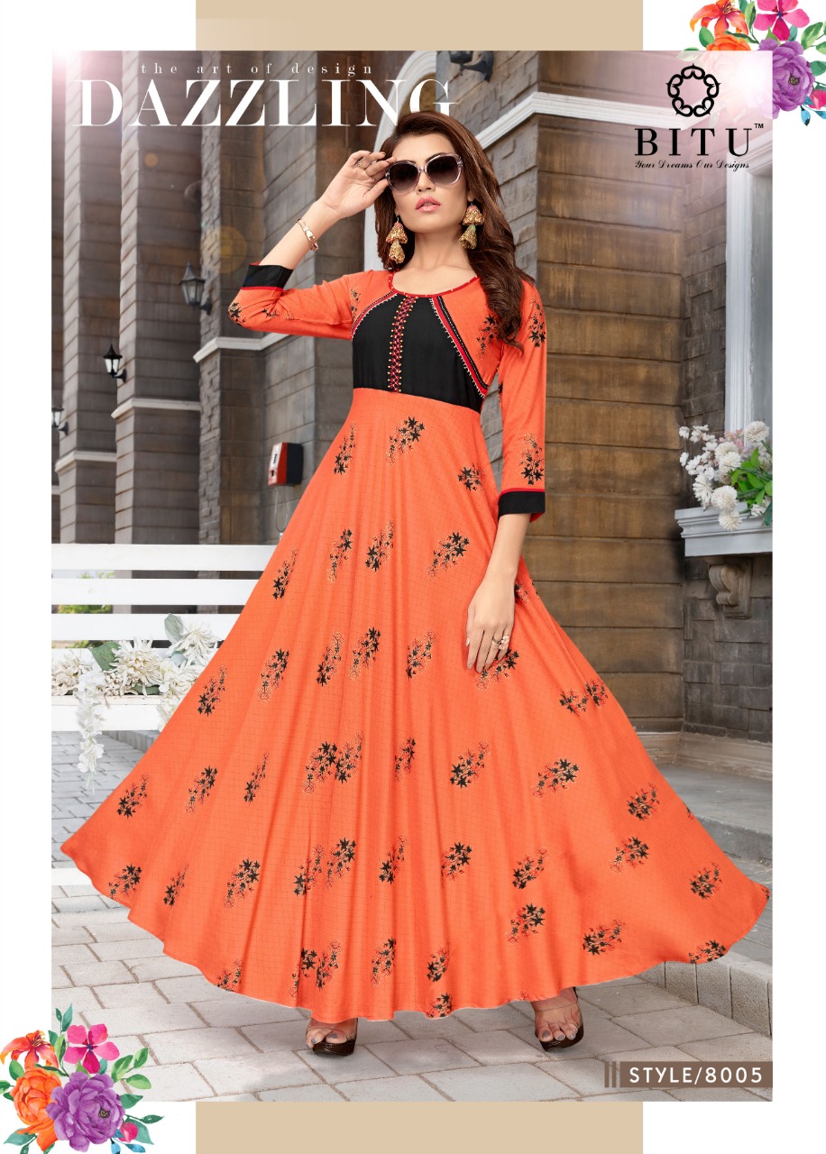 Muskaan Vol-3 By Bitu 8001 To 8008 Series Designer Stylish Beautiful Fancy Colorful Party Wear & Ethnic Wear & Ready To Wear Rayon Print Kurtis At Wholesale Price