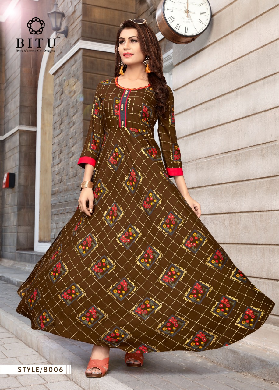 Muskaan Vol-3 By Bitu 8001 To 8008 Series Designer Stylish Beautiful Fancy Colorful Party Wear & Ethnic Wear & Ready To Wear Rayon Print Kurtis At Wholesale Price