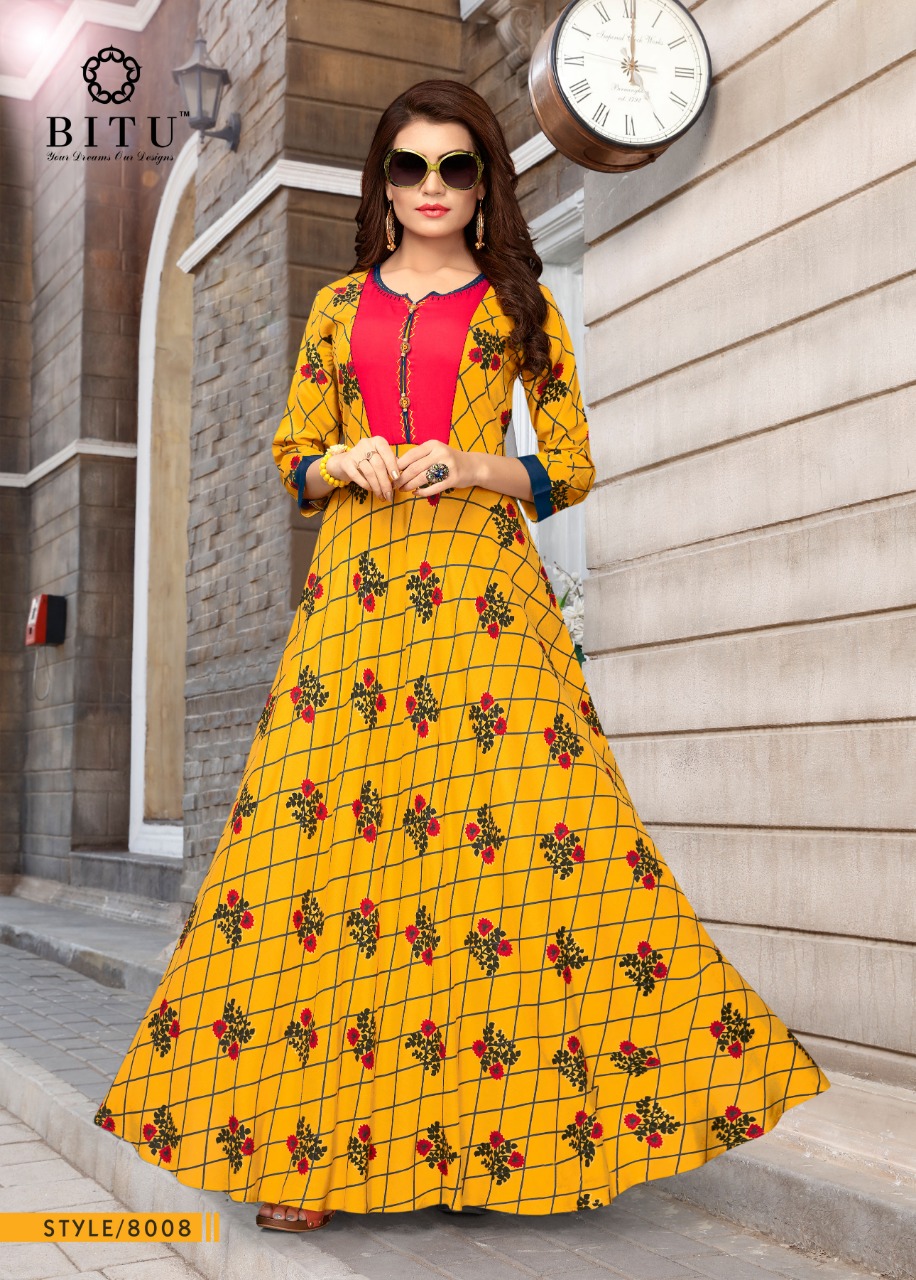 Muskaan Vol-3 By Bitu 8001 To 8008 Series Designer Stylish Beautiful Fancy Colorful Party Wear & Ethnic Wear & Ready To Wear Rayon Print Kurtis At Wholesale Price
