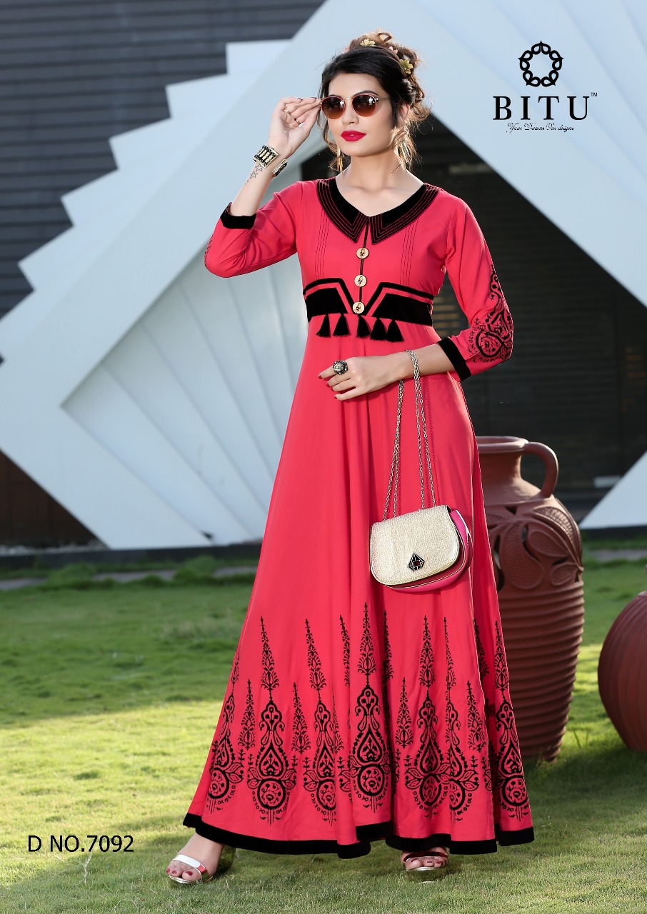 Muskaan By Bitu 7091 To 7096 Series Designer Beautiful Stylish Fancy Colorful Casual Wear & Ethnic Wear Heavy Rayon Kurtis At Wholesale Price