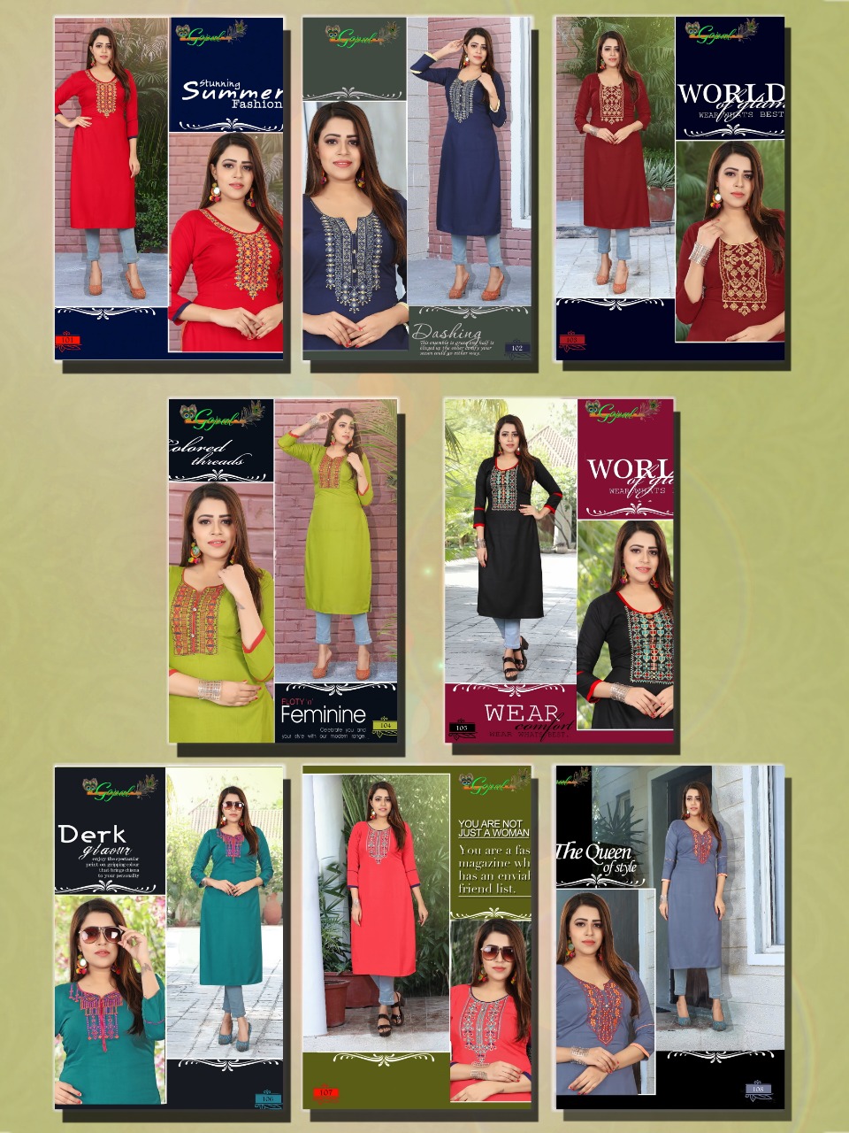 Muskan By Gopal 101 To 108 Series Stylish Colorful Fancy Beautiful Casual Wear & Ethnic Wear Collection Rayon Embroidered Kurtis At Wholesale Price