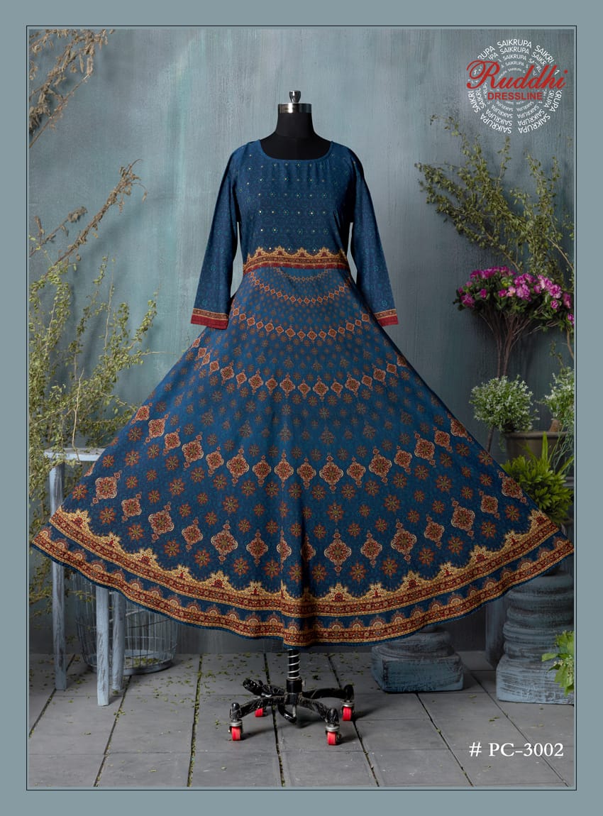 Muslin Gown By Ruddhi Dressline 3001 To 3009 Series Designer Beautiful Wedding Collection Occasional Wear & Party Wear Pure Muslin Digital Print Gowns At Wholesale Price