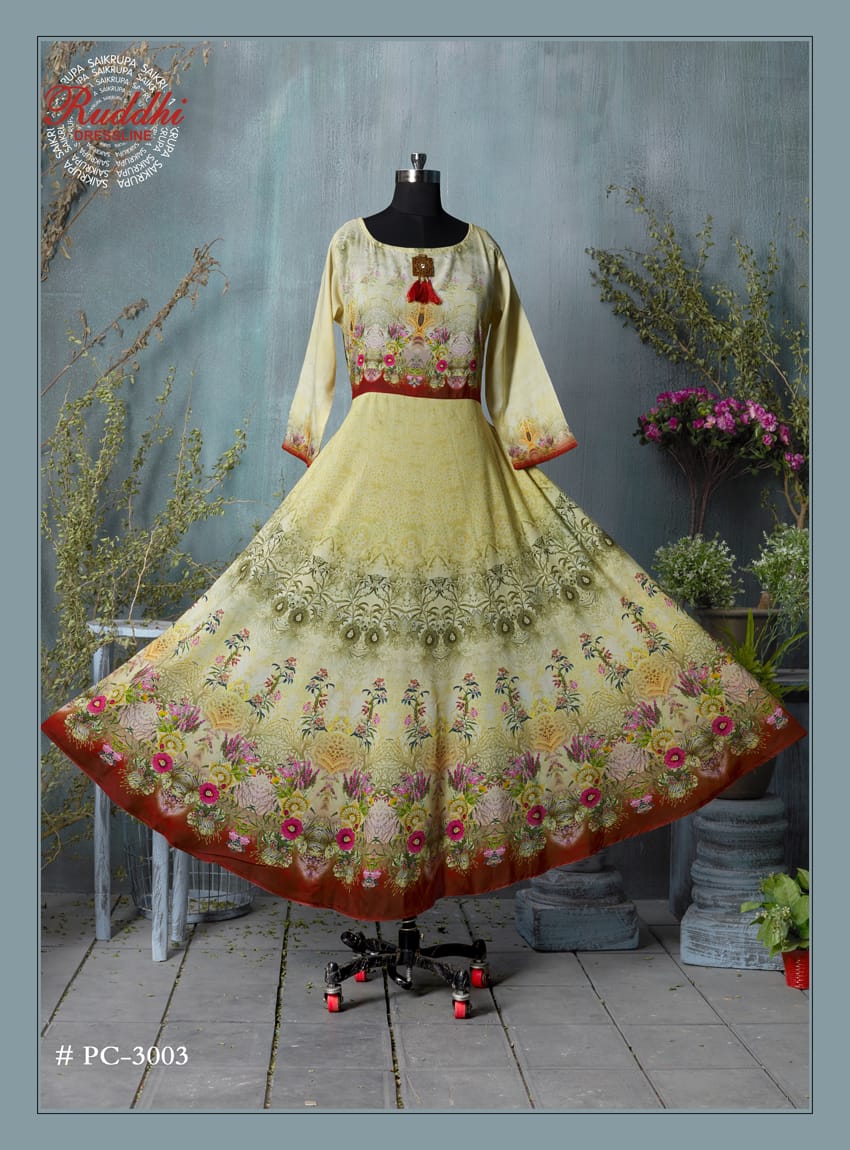 Muslin Gown By Ruddhi Dressline 3001 To 3009 Series Designer Beautiful Wedding Collection Occasional Wear & Party Wear Pure Muslin Digital Print Gowns At Wholesale Price
