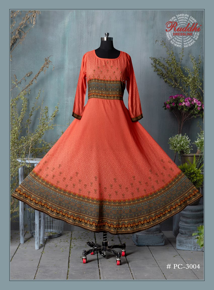 Muslin Gown By Ruddhi Dressline 3001 To 3009 Series Designer Beautiful Wedding Collection Occasional Wear & Party Wear Pure Muslin Digital Print Gowns At Wholesale Price