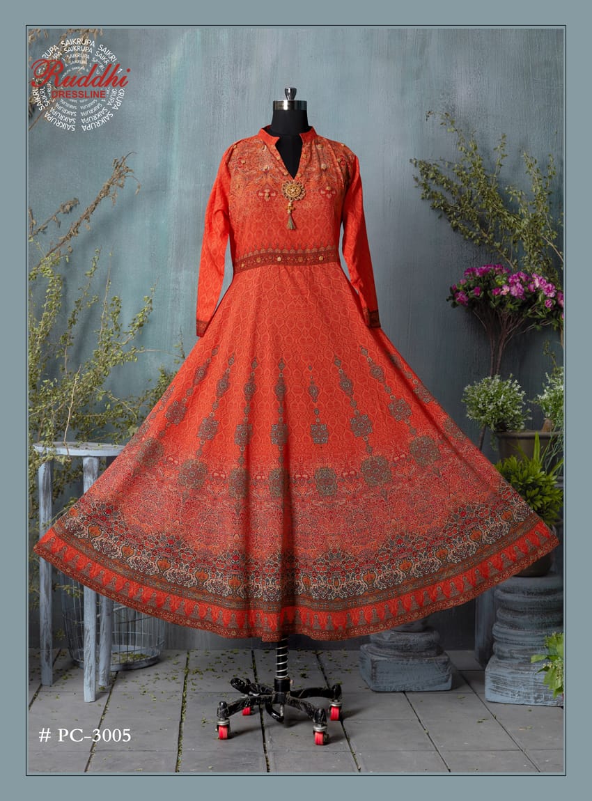 Muslin Gown By Ruddhi Dressline 3001 To 3009 Series Designer Beautiful Wedding Collection Occasional Wear & Party Wear Pure Muslin Digital Print Gowns At Wholesale Price