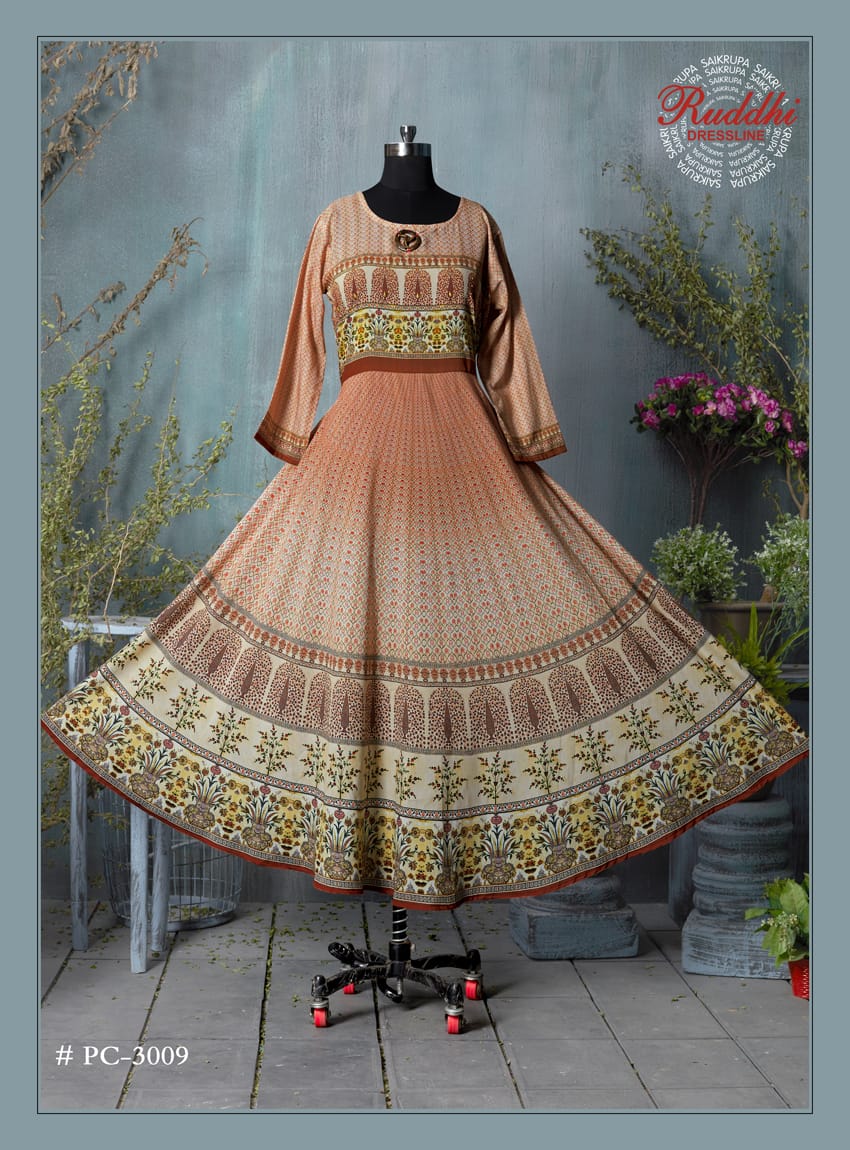 Muslin Gown By Ruddhi Dressline 3001 To 3009 Series Designer Beautiful Wedding Collection Occasional Wear & Party Wear Pure Muslin Digital Print Gowns At Wholesale Price