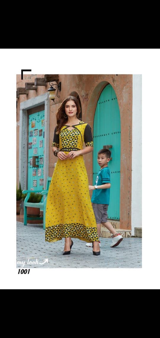 My Look By Geeta Tex 1001 To 1009 Series Beautiful Stylish Fancy Colorful Casual Wear & Ethnic Wear & Ready To Wear Pure Rayon Printed Kurtis At Wholesale Price