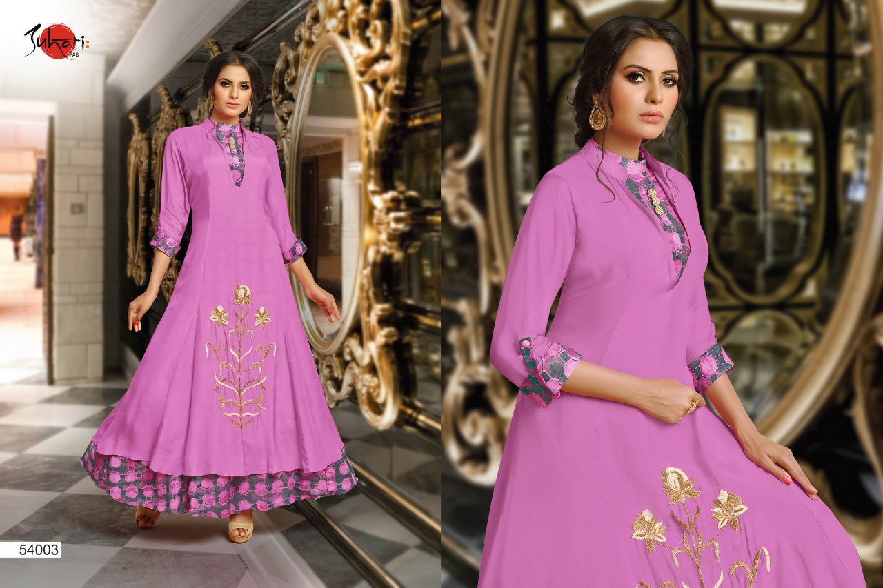Myra Vol-5 By Suhati Fab 54000 To 54009 Series Designer Gown Collection Beautiful Colorful Stylish Fancy Party Wear & Ready To Wear & Ethnic Wear Satin & Muslin Silk Gowns At Wholesale Price