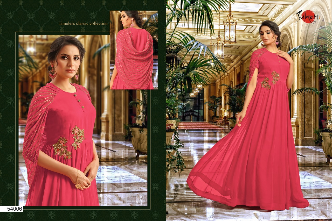 Myra Vol-5 By Suhati Fab 54000 To 54009 Series Designer Gown Collection Beautiful Colorful Stylish Fancy Party Wear & Ready To Wear & Ethnic Wear Satin & Muslin Silk Gowns At Wholesale Price