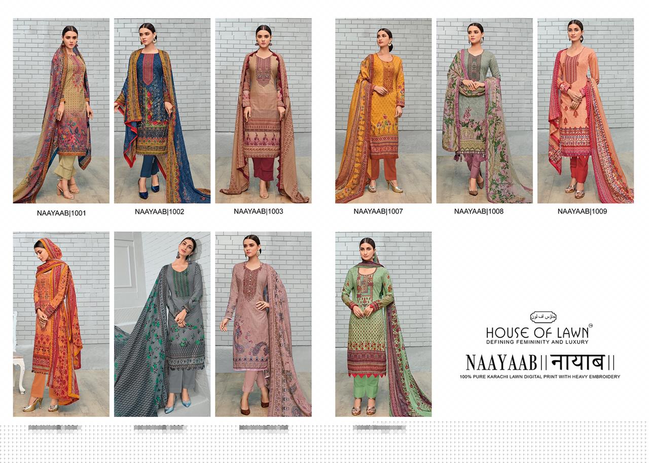 Naayaab By House Of Lawn 1001 To 1010 Series Beautiful Suits Stylish Colorful Fancy Casual Wear & Ethnic Wear Karachi Lawn Digital Print With Embroidery Dresses At Wholesale Price