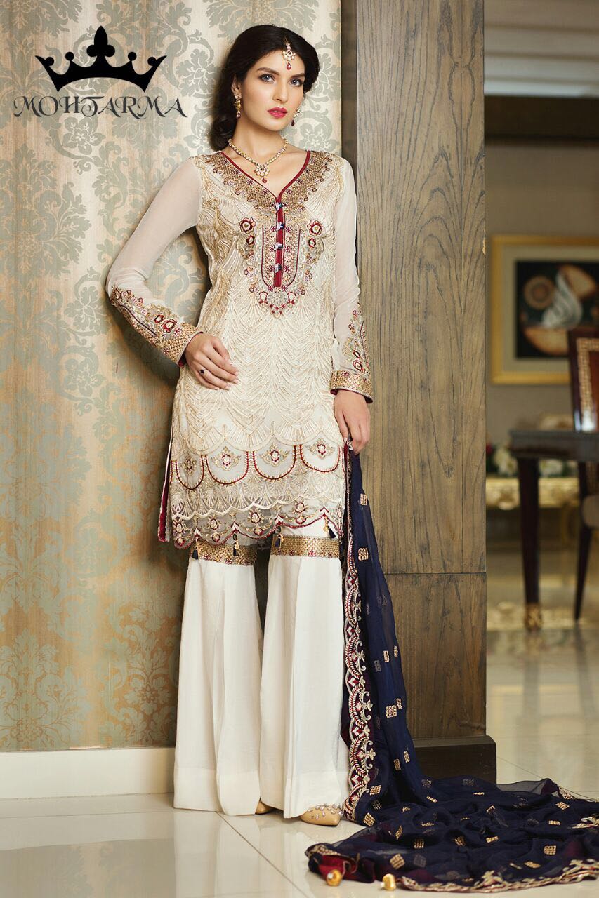 Mohtarma Hit Collection By Mohtarma Fabrics Pakistani Designer Suits With Embroidered Work Beautiful Party Wear & Occasional Wear Faux Georgette Dresses At Wholesale Price