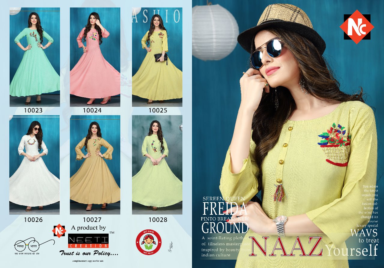 Naaz By Neeti Creation 10021 To 10026 Series Stylish Fancy Beautiful Colorful Casual Wear & Ethnic Wear Heavy Plain Rayon Printed Kurtis At Wholesale Price