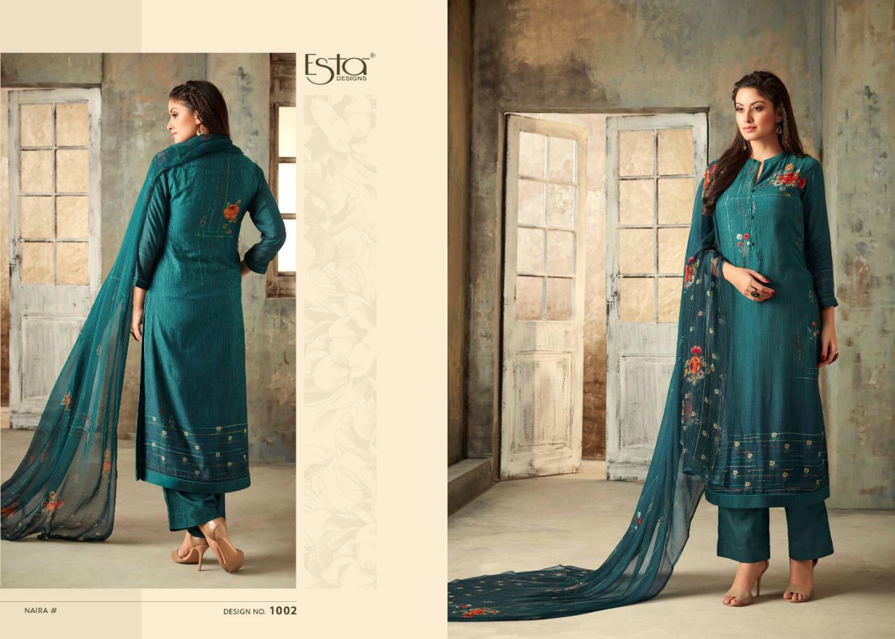 Naira By Esta Designs 1001 To 1012 Series Designer Suits Collection Beautiful Stylish Fancy Colorful Party Wear & Occasional Wear Cotton Silk Printed Dresses At Wholesale Price