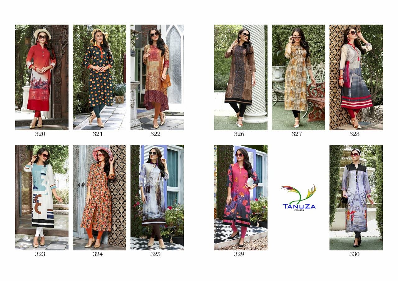 Naira By Tanuza Fashion 320 To 330 Series Beautiful Colorful Stylish Fancy Casual Wear & Ethnic Wear & Ready To Wear Spun Linen Printed Kurtis At Wholesale Price