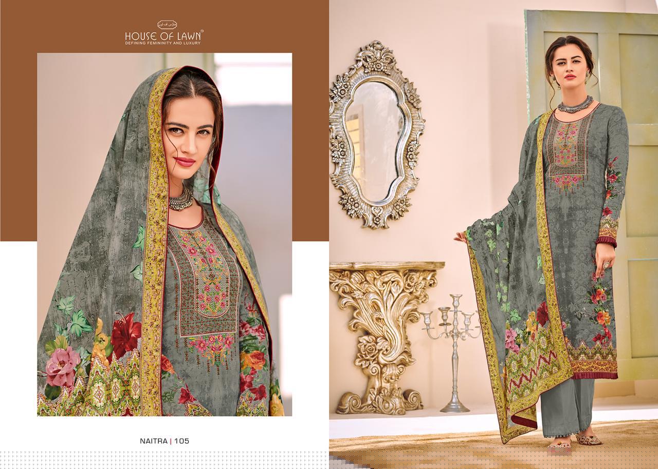 Naitra By House Of Lawn 101 To 110 Series Designer Wedding Collection Beautiful Stylish Fancy Colorful Party Wear & Occasional Wear Heavy Jam Satin With Heavy Embroidered Dresses At Wholesale Price