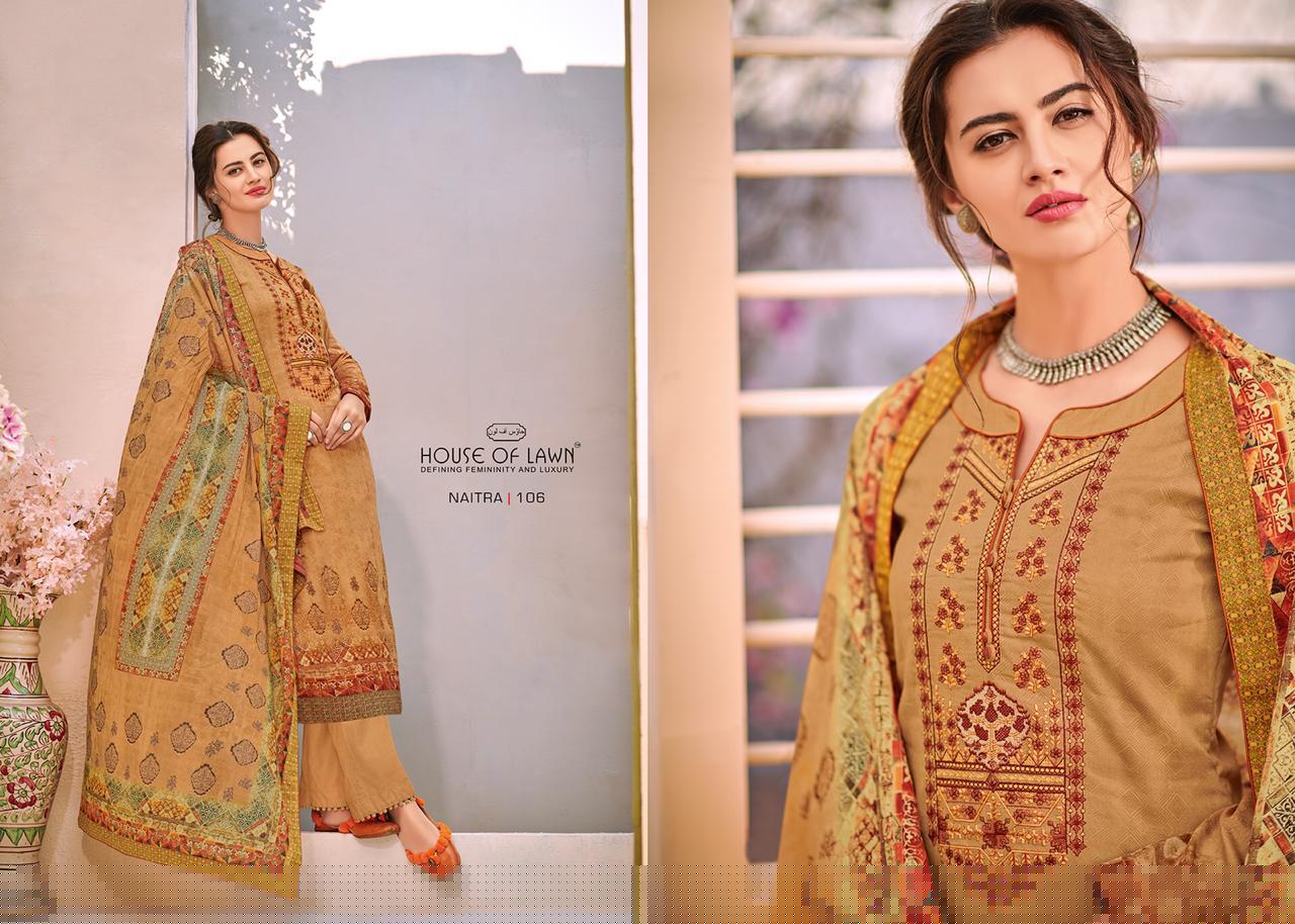 Naitra By House Of Lawn 101 To 110 Series Designer Wedding Collection Beautiful Stylish Fancy Colorful Party Wear & Occasional Wear Heavy Jam Satin With Heavy Embroidered Dresses At Wholesale Price