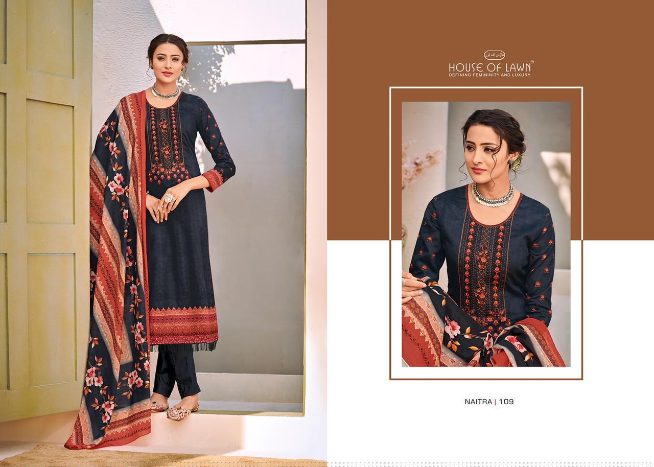 Naitra By House Of Lawn 101 To 110 Series Designer Wedding Collection Beautiful Stylish Fancy Colorful Party Wear & Occasional Wear Heavy Jam Satin With Heavy Embroidered Dresses At Wholesale Price