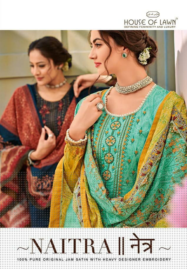 Naitra By House Of Lawn 101 To 110 Series Designer Wedding Collection Beautiful Stylish Fancy Colorful Party Wear & Occasional Wear Heavy Jam Satin With Heavy Embroidered Dresses At Wholesale Price