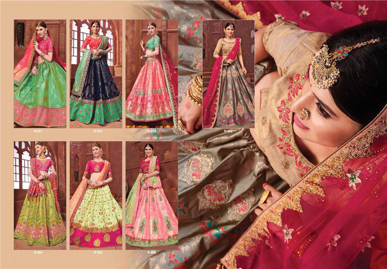 Nakhrali By M. Fashion 901 To 907 Series Bridal Wear Collection Beautiful Stylish Colorful Fancy Party Wear & Occasional Wear Fancy Lehengas At Wholesale Price