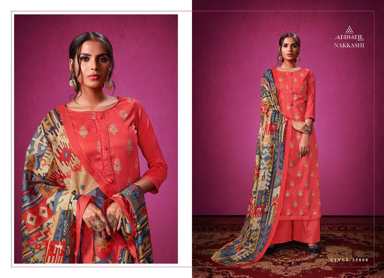Nakkashi By Adinath 35001 To 3500 8series Beautiful Suits Colorful Stylish Fancy Colorful Casual Wear & Ethnic Wear Jam Satin Print With Foil Prints Dresses At Wholesale Price
