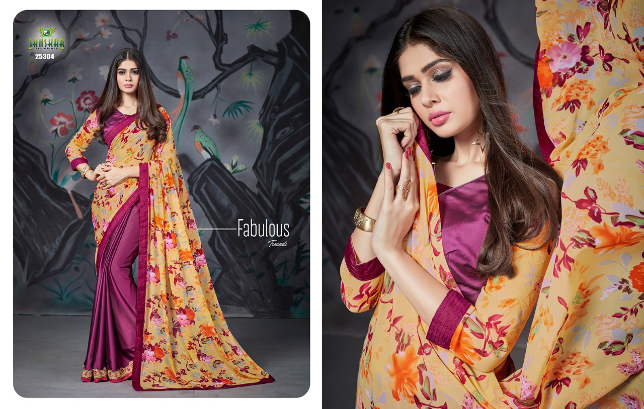 Naksh By Sanskar Tex Print 25301 To 25312 Series Indian Traditional Wear Collection Beautiful Stylish Fancy Colorful Party Wear & Occasional Wear Chiffon And Georgette Printed Sarees At Wholesale Price