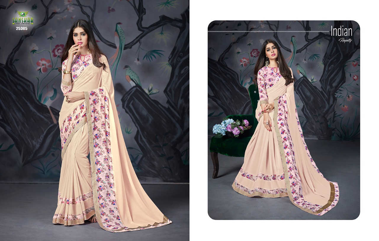 Naksh By Sanskar Tex Print 25301 To 25312 Series Indian Traditional Wear Collection Beautiful Stylish Fancy Colorful Party Wear & Occasional Wear Chiffon And Georgette Printed Sarees At Wholesale Price