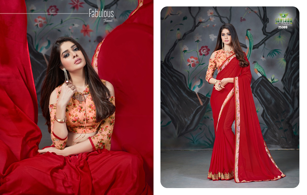 Naksh By Sanskar Tex Print 25301 To 25312 Series Indian Traditional Wear Collection Beautiful Stylish Fancy Colorful Party Wear & Occasional Wear Chiffon And Georgette Printed Sarees At Wholesale Price